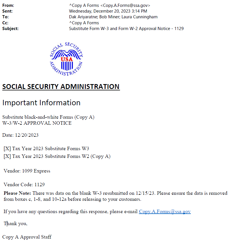 2023 approval email from SSA